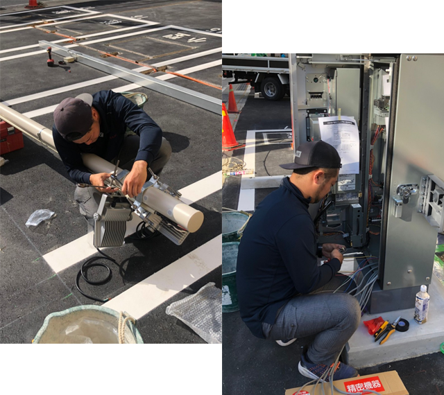 SEEK電総株式会社では、電気工事、コインパーキング工事、メンテナンスを行える人材を募集しております。正社員・アルバイト、ご興味のある方はぜひ、応募ください。人々の生活を支えることができる仕事です。